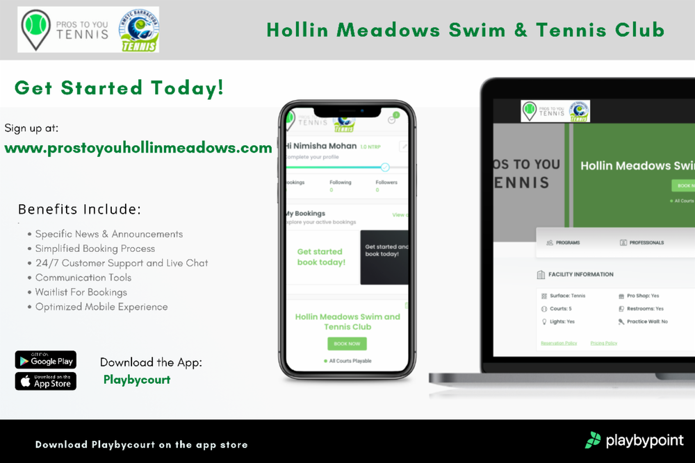 Image of the PlaybyCourt app used at Hollin Meadows Swim and Tennis Club