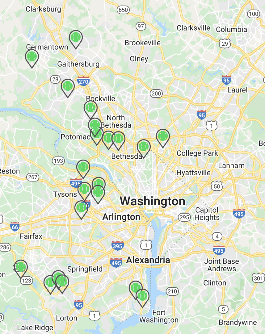 Map of all ProsToYou Tennis and Pickleball locations